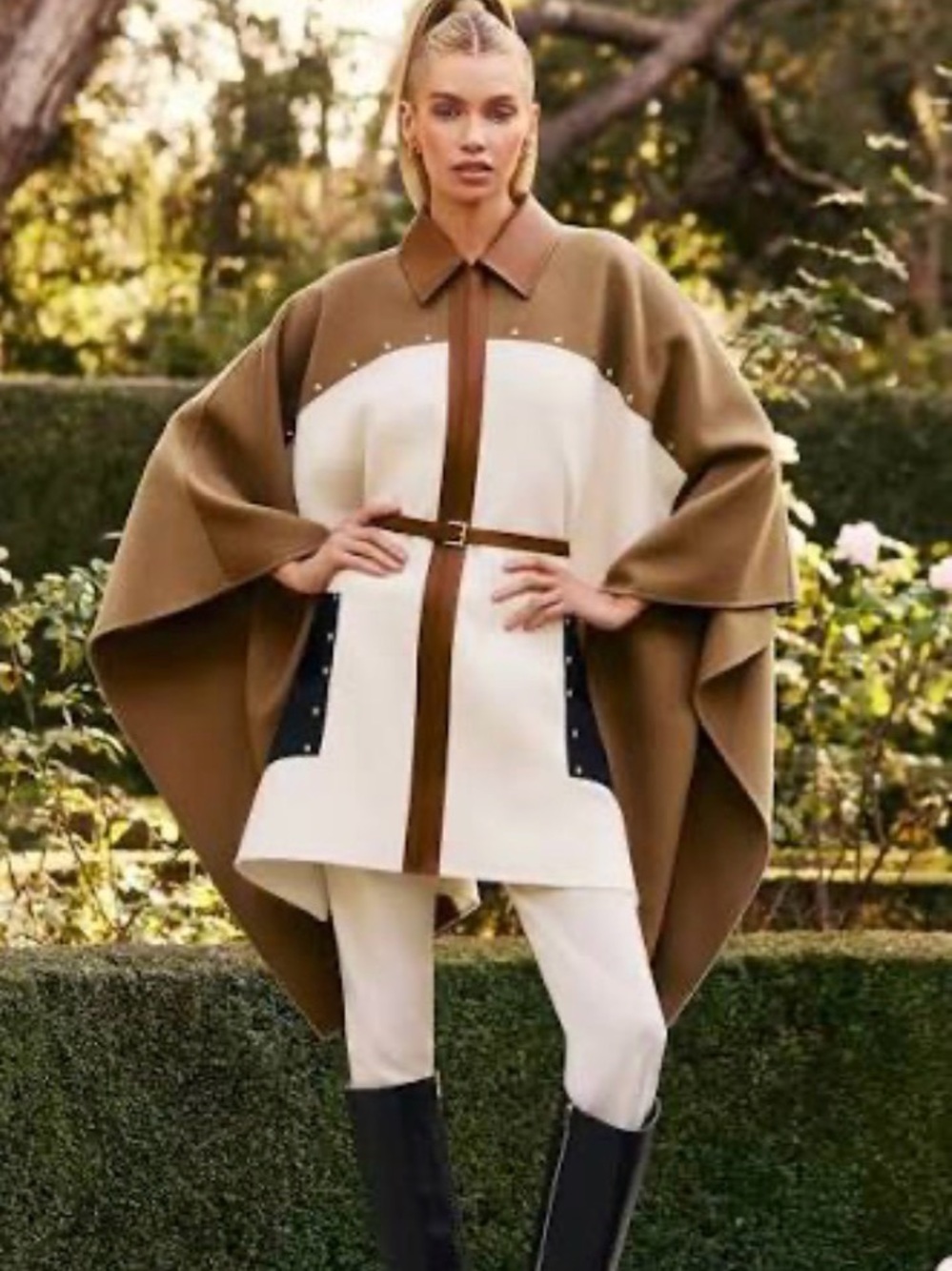 MACKAGE Moly Cream and Navy Studded Wool Cape